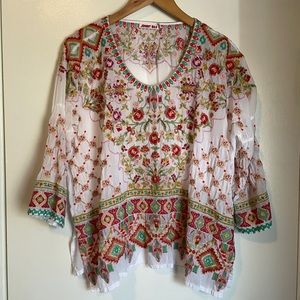 Johnny Was 3/4 sleeve embroidered blouse, Mediun